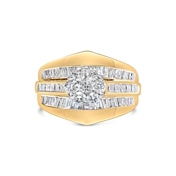14K Yellow Gold 2-1/3ctw Diamond Cluster Band Engagement Ring &
Wedding Band Set Size 7