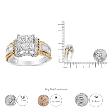1.50ctw Princess Cut Diamond Quad Engagement 14K White and Yellow Gold Ring