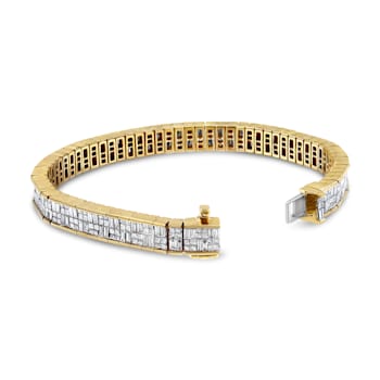 14K Yellow Gold 8 5/8ctw Baguette and Princess Cut Diamond Eternity Bracelet