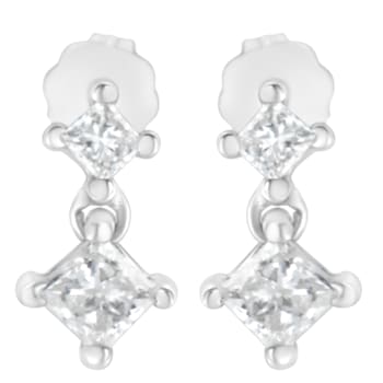 14K White Gold 3/4ctw Double Diamond Princess-Cut Stud Earrings