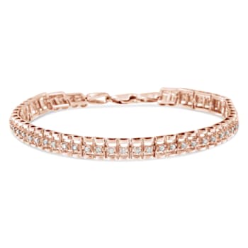 10K Rose Gold Over Sterling Silver 1.0 Cttw Diamond Double-Link Tennis Bracelet