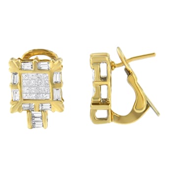 14K Yellow Gold 7/8ctw Princess and Baguette-Cut Diamond Square Framed
Huggie Hoop Omega Earrings