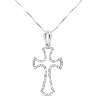 Sterling Silver 1/3ctw Diamond Framed Open Cross 18" Pendant
w\chain(J-K Color, I2-I3 Clarity)