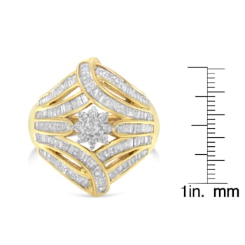 10K Yellow Gold Over Sterling Silver 1-1/8ctw Diamond Flower & Fern
Ring (I-J Color, I2-I3 Clarity)