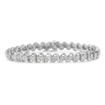 Sterling Silver 1.0ctw Miracle-Set Round Diamond S-Link Tennis Bracelet