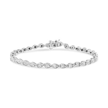 Sterling Silver .10ctw Round-Cut Diamond Pear Link Bracelet