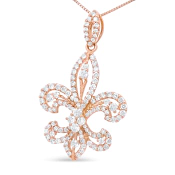 14K Yellow Gold 1.00ctw Round Diamond Fleur De Lis 18" Pendant
w\chain(H-I Color, SI2-I1 Clarity)