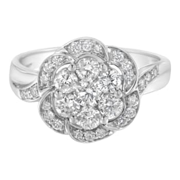 14K White Gold Floral Cluster Diamond Ring (1.0ctw, H-I Color, SI2-I1 Clarity)