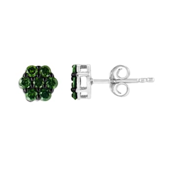Sterling Silver 4.0ctw Prong Set Round-Cut Treated Green Diamond Floral
Cluster Stud Earring