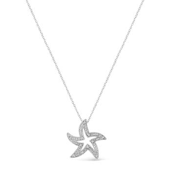 .925 Sterling Silver Prong-Set Diamond Accent Starfish 18" Pendant Necklace