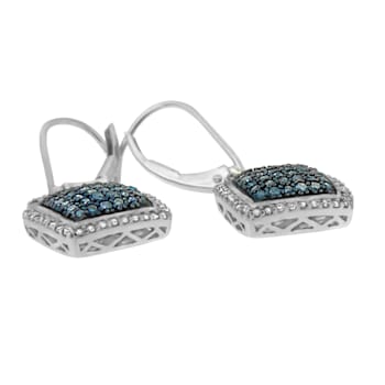Rhodium Over Sterling Silver 3/4ctw Blue and White Diamond Cushion
Shaped Dangle Earrings