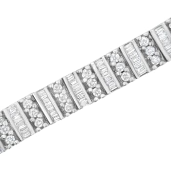 14K White Gold 4 7/8ctw Baguette and Round Diamond Channel and Prong-Set
Tennis Bracelet