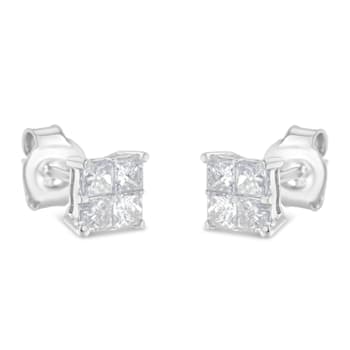 10K White Gold Diamond Stud Earrings 3/4ctw