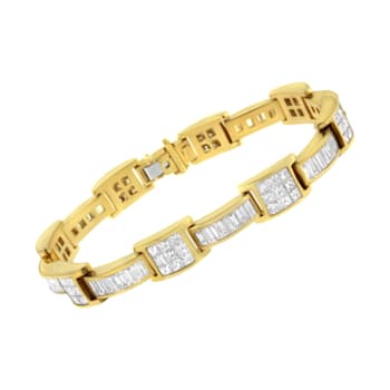 14K Yellow Gold 10.75ctw Princess and Baguette-Cut Diamond Box-Link Bracelet