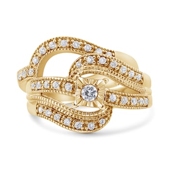 14K Yellow Gold Over Sterling Silver 1/3ctw Diamond Crisscross
Engagement Bridal Set