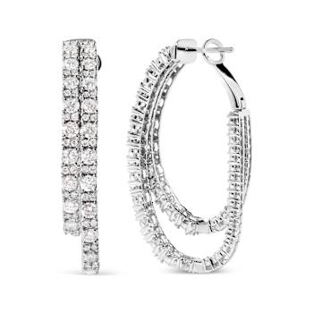 14K White Gold 4.0ctw Diamond Asymmetrical Inside Out Double-Hoop Earrings