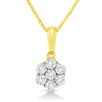 14K Yellow Gold 1/4ctw Round-Cut Diamond 7 Stone Floral Cluster 18"
Pendant w\chain