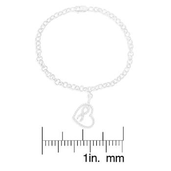 Sterling Silver .25ctw Diamond-Accented Heart and Ribbon Charm 7"
Link Chain Bracelet