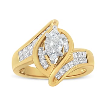 14K Yellow Gold Mixed Cut Diamond Marquise Shaped Ring (1 1/4ctw, G-H
Color, SI1-SI2 Clarity)