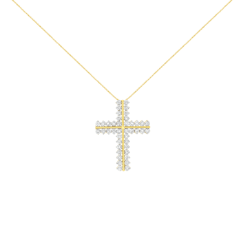 10K Yellow Gold 4.0ctw Diamond Two Row Cross 18" Pendant
w\chain(J-K Clarity, I1-I2 Color)
