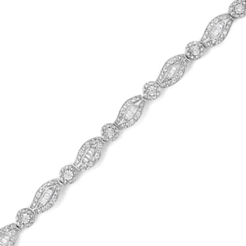 Sterling Silver 1.0ctw Diamond Double Leaf and Bezel Link Bracelet