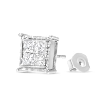 14K White Gold 1 1/2 Cttw Invisible Set Princess-Cut Diamond
Contemporary Wavy Quad Stud Earrings