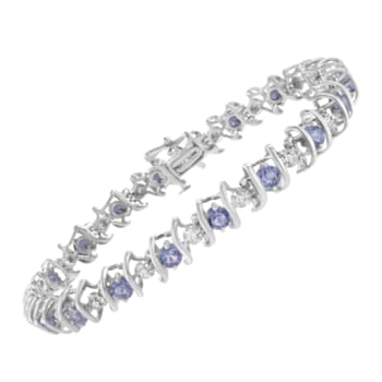 3.5 mm Lab Created Blue Tanzanite and 1/6 ctw Diamond Rhodium Over
Sterling Silver Tennis Bracelet