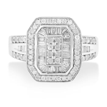 Sterling Silver 1.0ctw Round and Baguette Diamond Elongated Cocktail
Ring (H-I Color, I2-I3 Clarity)