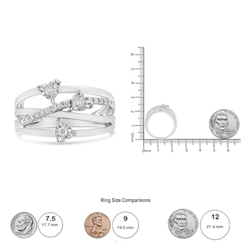 Sterling Silver 1/5ctw Miracle-Set Diamond Heart Cross-Over Bypass Ring
(I-J Color, I2-I3 Clarity)