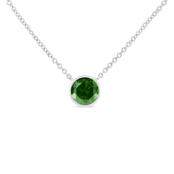 Sterling Silver 1/5ct Bezel Set Solitaire Treated Green Diamond Necklace
(I2-I3 Clarity)