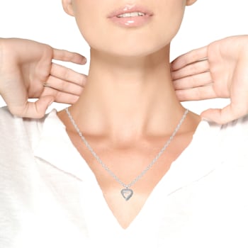 0.50ctw Double-Row Diamond Sterling Silver Heart Pendant with Chain
