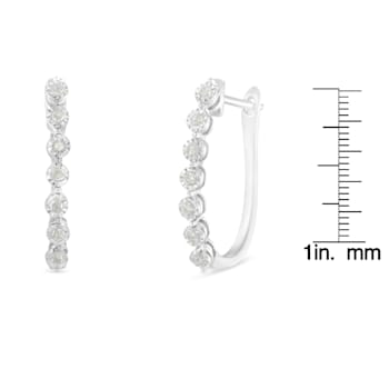 Sterling Silver 1/2ctw Miracle-Set Diamond 7 Stone Hoop Earrings