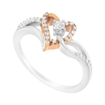 10K Two-tone Gold Over Sterling Silver ⅕ctw Diamond Open Heart Ring (I-J
Color, I2-I3 Clarity)