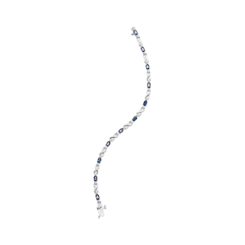 10K White Gold Oval Sapphire Gemstone and 1/10ctw Diamond Prong Set
"X" Link Bracelet - Size 7"