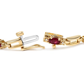 10K Yellow Gold Ruby and 1/10ctw Diamond Bar Prong Set Bracelet (H-I
Color, SI1-SI2 Clarity)