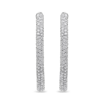 18K White Gold 2 1/3ctw Pave Set Diamond Semi Eternity Leverback Hoop Earrings