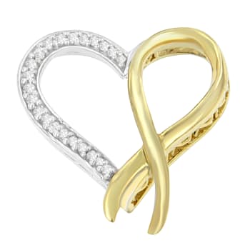 10K Gold Over Sterling Silver Two-Tone 1/10ctw Round Diamond Ribbon
Heart Pendant w\chain