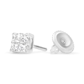 Sterling Silver 5/8ctw Princess Cut Diamond Invisible Set Quad Composite
Stud Earrings