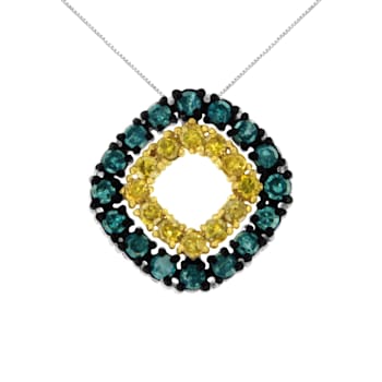 Sterling Silver 1/2ctw Blue and Yellow Diamond Double Square 18"
Pendant w\chain (I2-I3 Clarity)