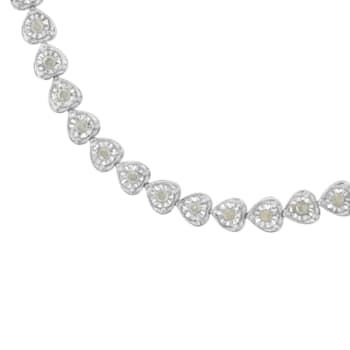 Rhodium Over Sterling Silver 1.0 Ctw Diamond Heart Tennis Bracelet