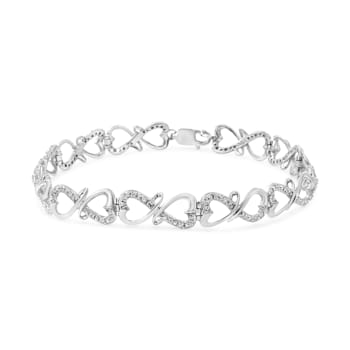 0.33ctw Round White Diamond Double Heart Sterling Silver Tennis Bracelet