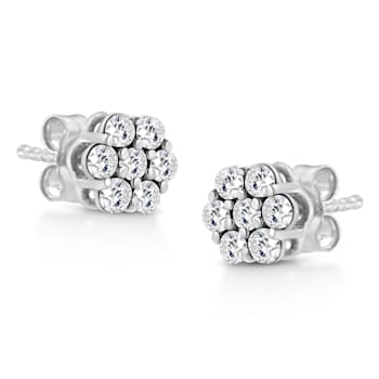 Sterling Silver 1.0ctw Lab Grown Brilliant Round Cut Diamond Floral
Cluster Stud Earrings