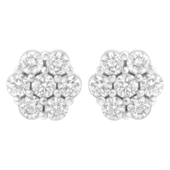 14K White Gold 3/4ctw 7 Stone Floral Cluster Round Diamond Stud Earrings
with Screw Backs