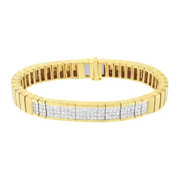 14K Yellow Gold 3 5/8ctw Invisible Set Princess-Cut Diamond ID Tennis Bracelet