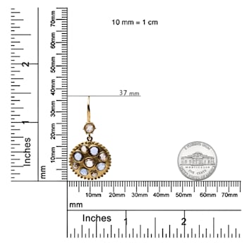 18K Yellow Gold Special Cut Round Blue Sapphire with White and Brown
Diamond Cluster Dangle Earrings