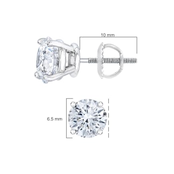 3.00ctw Round Lab Grown Diamond Solitaire 14K White Gold Stud Earrings