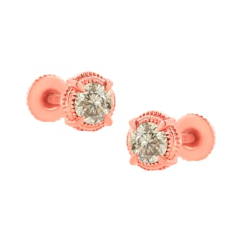 14K Rose Gold Over Sterling Silver 1.0ctw Round Diamond Solitaire
Milgrain Stud Earrings
