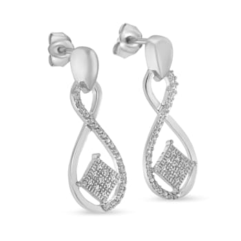 Sterling Silver Round-Cut Diamond Accent Tilted Square and Infinity Drop Earrings