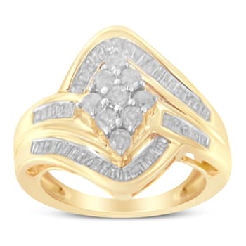 10K Yellow Gold Diamond Bypass Cluster Ring (1 Cttw, I-J Color, I2-I3 Clarity)