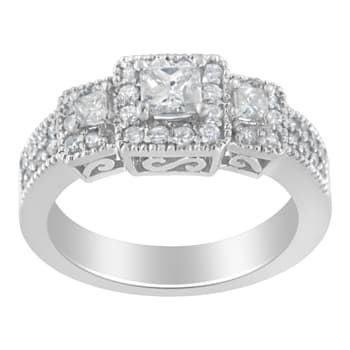 14K White Gold Round and Princess-Cut Diamond Ring (1 Cttw, H-I Color,
I1-I2 Clarity)